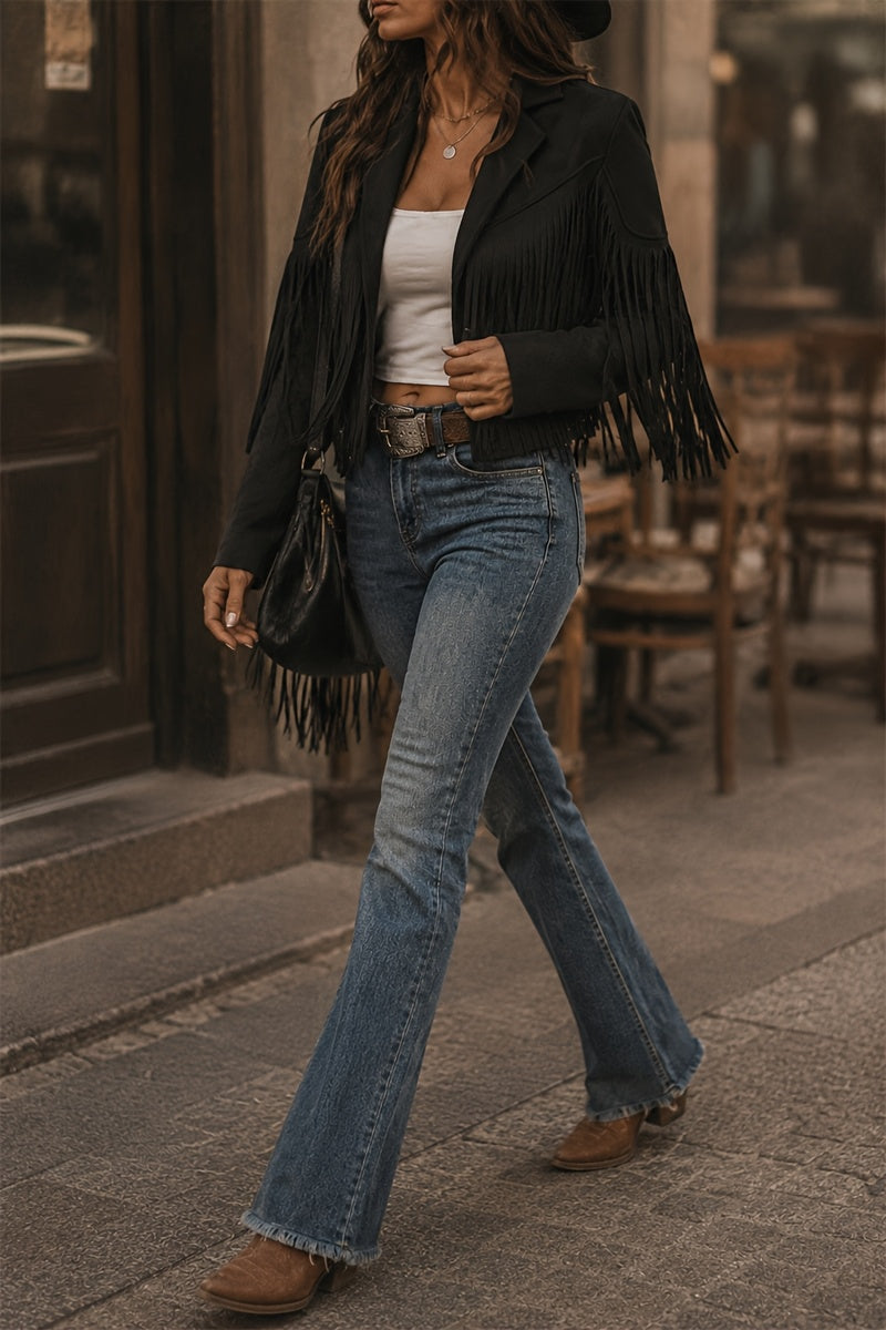 Faux Jacket Women Tassel Motorcycle Fringe Cropped Coats 2026 Spring Western Outfit Trendy Fall Long Sleeve Cowgirl Outfits Cardigan Jackets