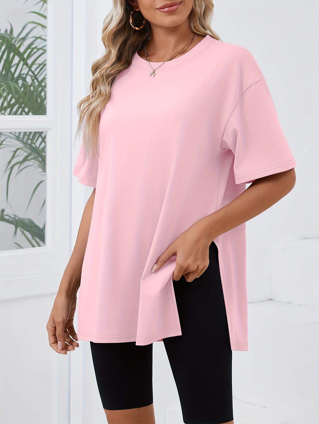 Women'S 3pcs T-Shirt Set - Extra Large, Casual Short Sleeve, Side Cut-Out, Round Neck, Loose Fit, Solid Color, All-Season Tops