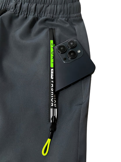 1pc Men'S Lightweight Casual Cargo Pants With Drawstring Waist, Zippered Pockets & Print Logo - Breathable For Outdoor Running, Training, Hiking & Everyday Use - Spring/Summer Collection, Workout Pants, Running Apparel, Functional Pockets