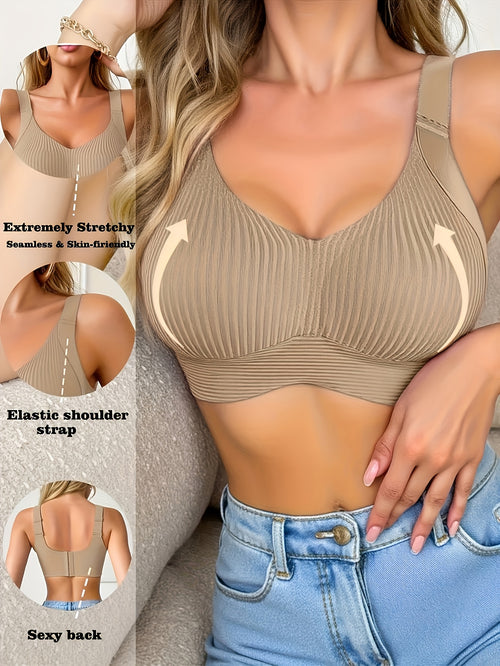 4pcs Women's Full-Cup Plus-Size Wire-Free Bras - High-Support Push-Up Lift & Shaping, Adjustable Wide Straps, Seamless Non-Detachable Cups, Soft Breathable Suitable for Mature Ladies, Elegant Collection, Machine Washable for Daily Wear