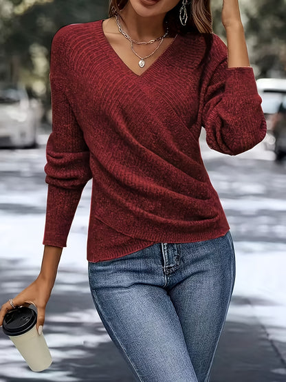 Women'S Elegant V-Neck Long Sleeve Sweater -Soft Warm Spring Pullover, Classic Chic Office And Party Outfit, Non-Transparent Layering Essential, Spring/Fall Everyday And Formal Tops for Women, Ladies Fashion Sweaters, Valentine'S Day Gift