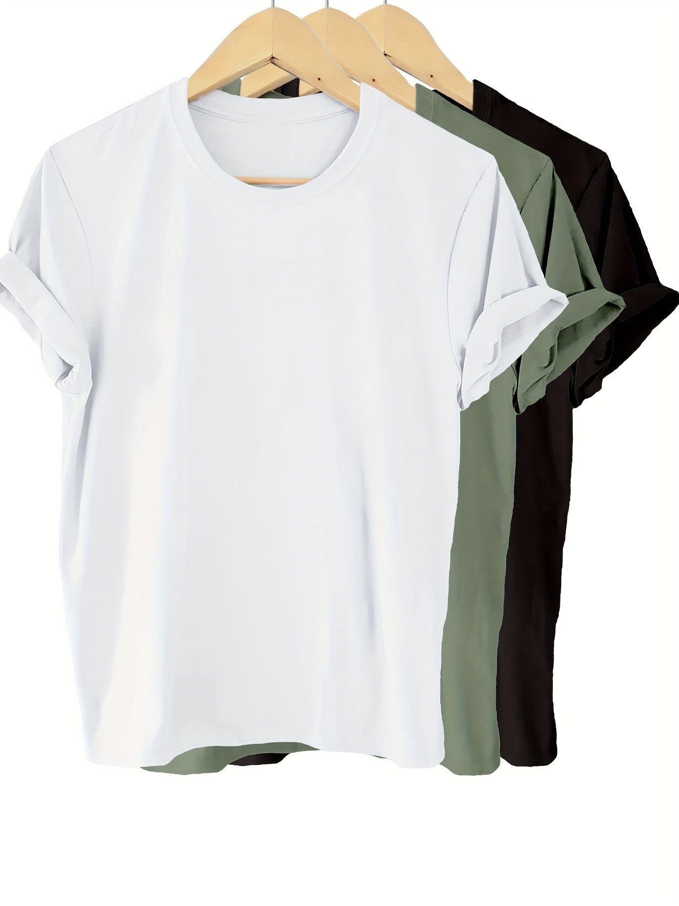 3pcs Pack Solid Color 100% T-Shirt, Summer And Spring Short Sleeve Crew Neck Casual Top, Women'S Clothing