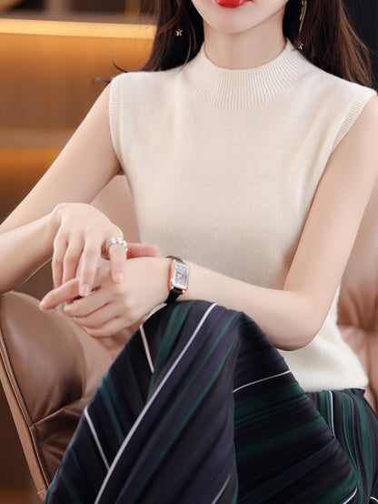 New Women's Vest Women Spring Summer Slim Ladies Short Solid Color All Matching Half High Neck with Sleeveless Top Festive Atmosphere Clothing