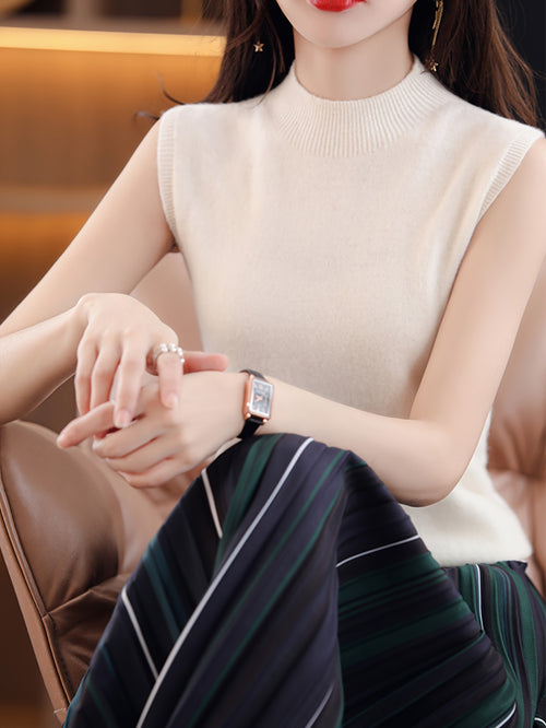 New Women's Vest Women Spring Summer Slim Ladies Short Solid Color All Matching Half High Neck with Sleeveless Top Festive Atmosphere Clothing