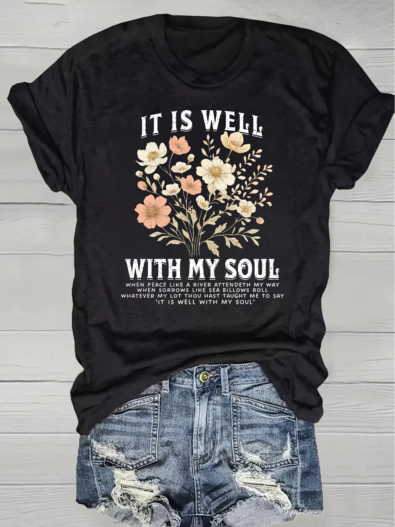 Plus Size, European American Fashion Floral Print T-shirt Women's Clothing