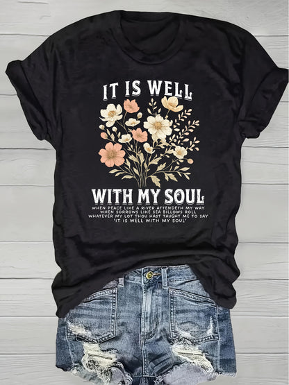 Plus Size, European American Fashion Floral Print T-shirt Women's Clothing