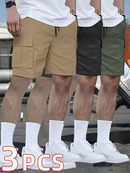 3pcs Set - Men's Shorts, Casual Loose Shorts, Perfect Choice, Large Pocket Workwear Shorts, Summer Workwear Shorts Men's Five Quarter Pants Ins Trendy Straight Leg Casual Five Quarter Shorts Couple Basketball Pants