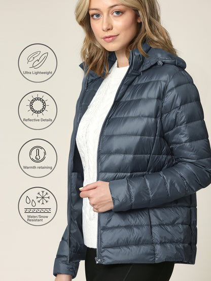 Women's Ultra Light Weight Packable Down Jacket with Removable Hood