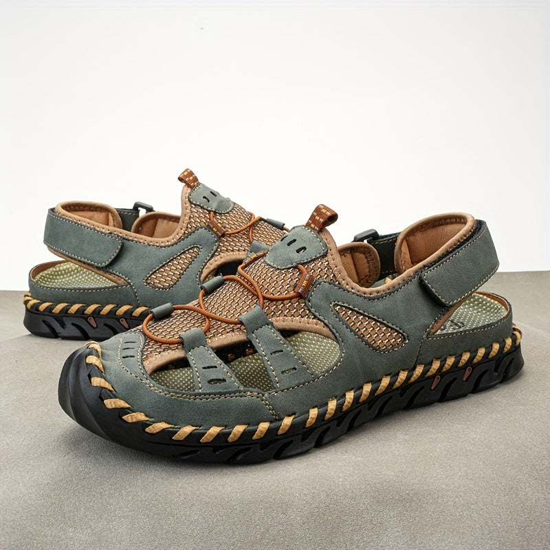 Men's Close Toe Breathable Sandals, Comfy Non Slip Rubber Sole Casual Hook & Loop Fastener Beach Water Shoes, Men's Outdoor Footwear