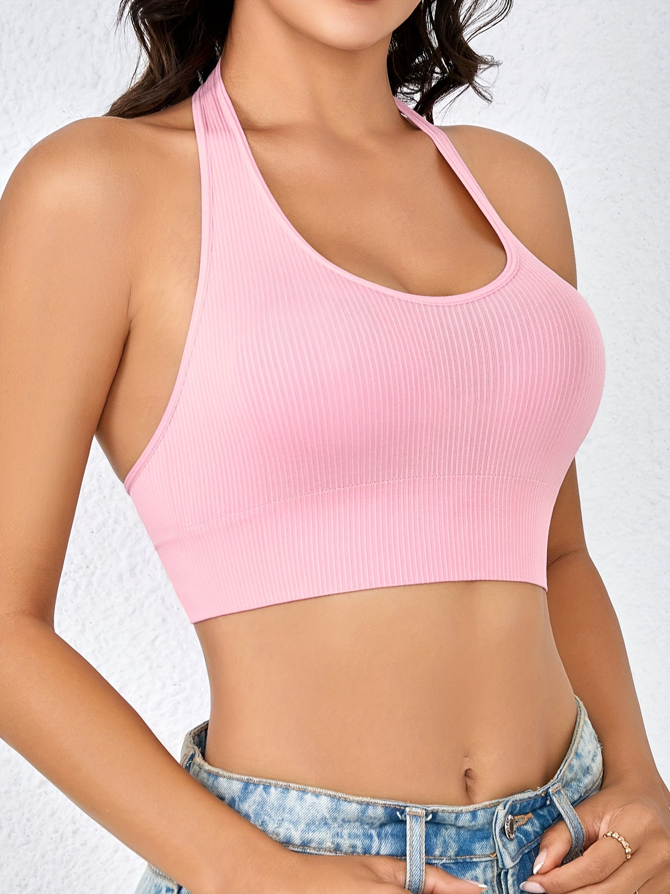 7 Random Colors of Women'S Sports Halter Tops, Easy Solid Color, No Padding, Breathable for Yoga