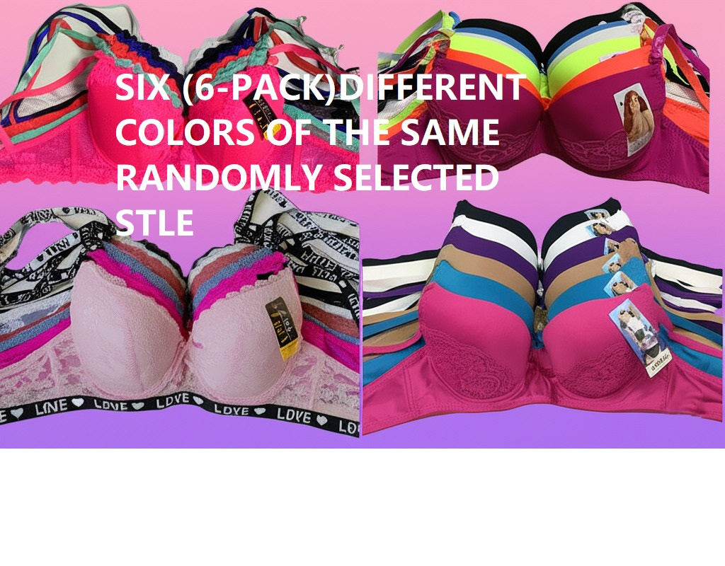 6 Pack Women's Random Assortment Print Lace Floral Bras with Underwire Everyday Push Up Bras for Women Sizes 30A Thru 42D