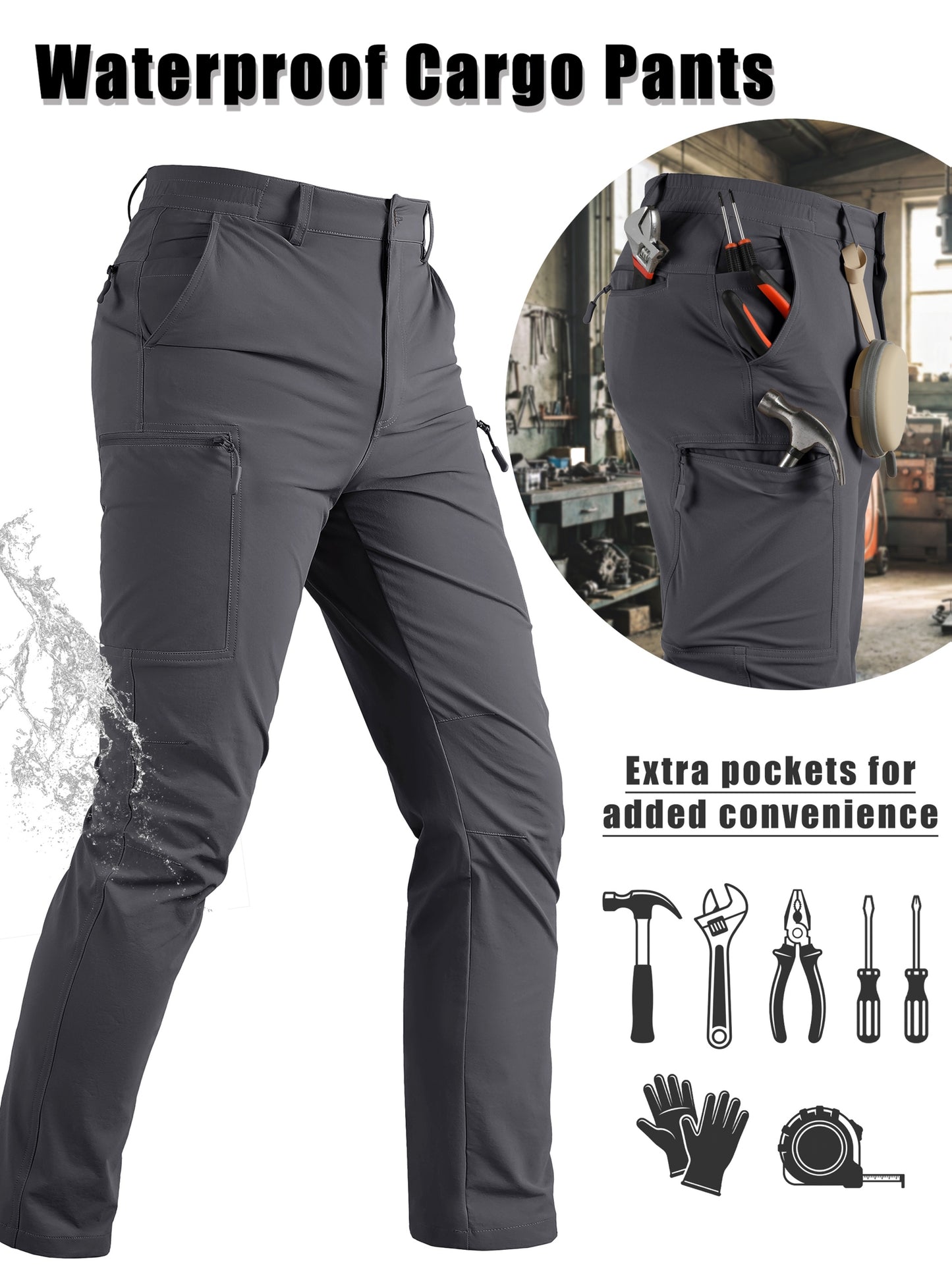 Men'S Cargo Pants Spring Hiking Trousers Quick-Dry Ripstop Stretch Fabric Breathable Moisture-Wicking Lightweight Elastic Waist And 3D-Cut 6 Pockets Outdoor Pants for Fishing Travel Camping, Work in Spring And Summer