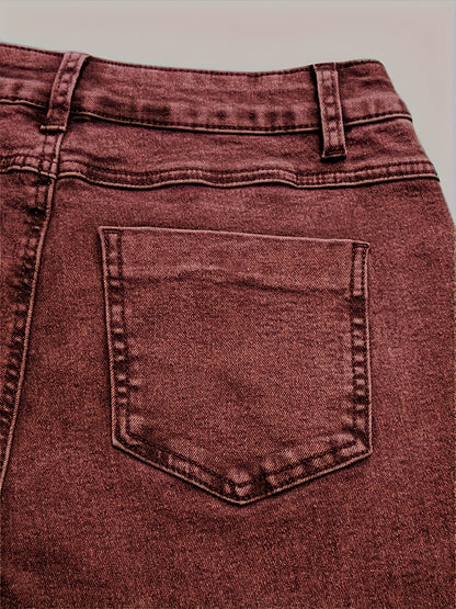 High Waisted Purple Sweet Potato Washed Vintage Western Denim Style Stacked Elastic Horseshoe Slightly Flared Pants