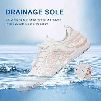 Women's Sneakers: Quick-Dry Lightweight Wading Shoe, Breathable Striped Aqua Shoes for All-Season Outdoor Lace Up Casual Shoes, Breathable Fabric Beach Shoes, Fitness Sneakers Water Shoes for Women
