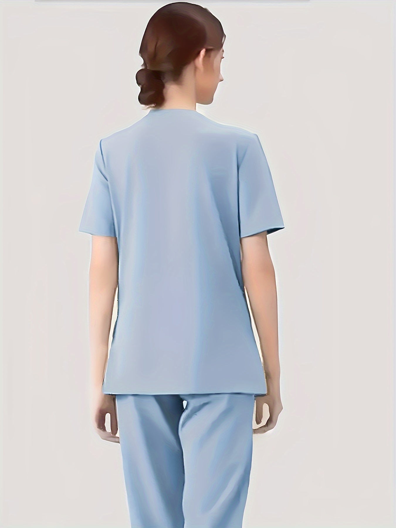 Ultra-Soft Womens Two-Piece Health Care Uniform Set - Stylish V-Neck Top With Practical Pockets & Sleek Solid Pants - Premium Quality, Comfortable Everyday Wear For Women