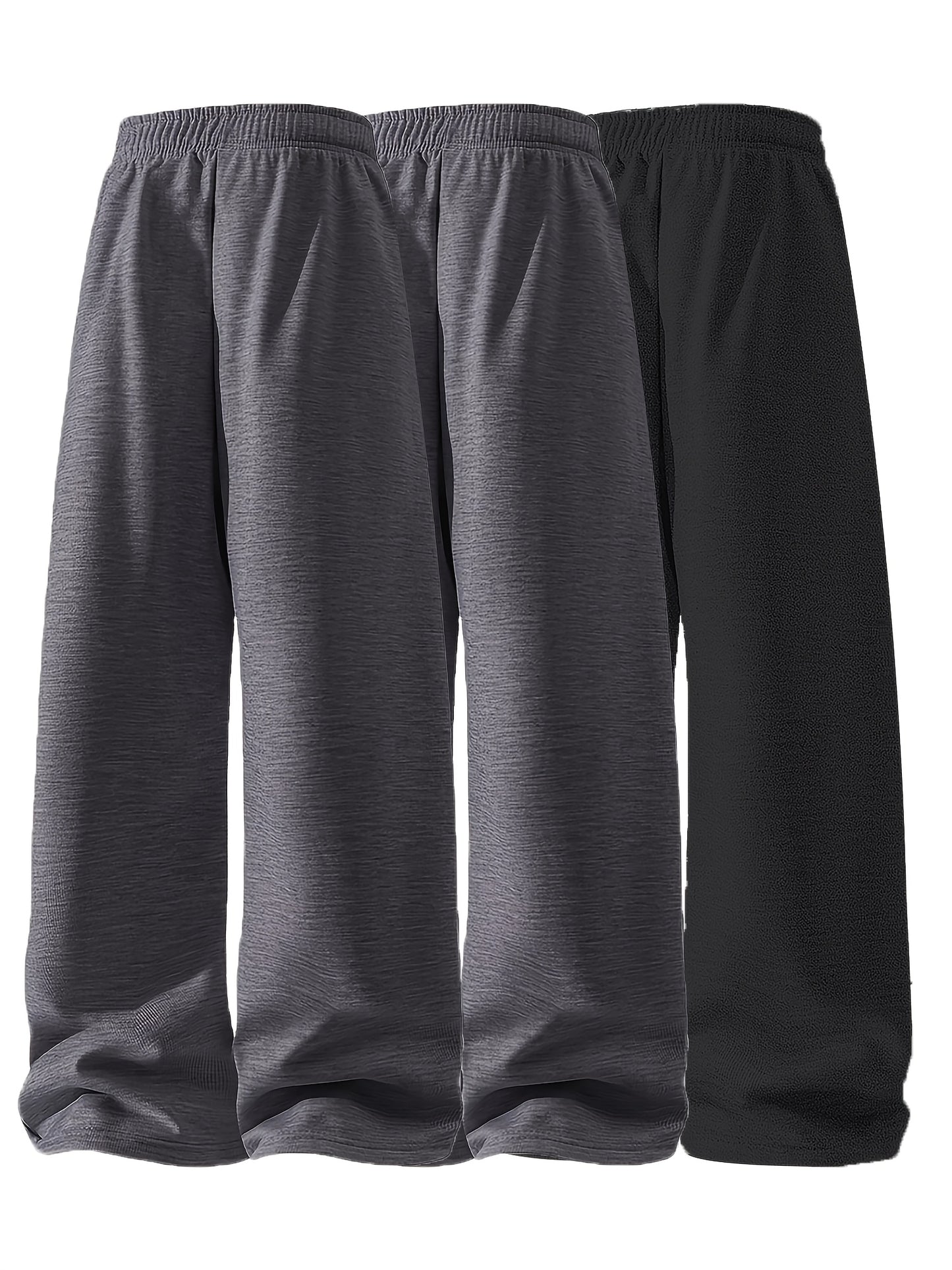 3pcs Men's Lightweight Soft Joggers - Loose Fit Straight Leg Pants Waist, Light Grey & Black/Dark Grey, All-Season Comfort Suitable for Gym, Casual Wear, Everyday Use - Straightforward Casual Style (Stock Available)