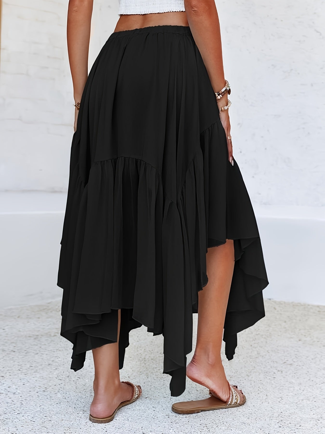 Women's Summer Boho Maxi Skirt Casual Asymmetric High-Low Hem Flowy Bohemia Long Skirt