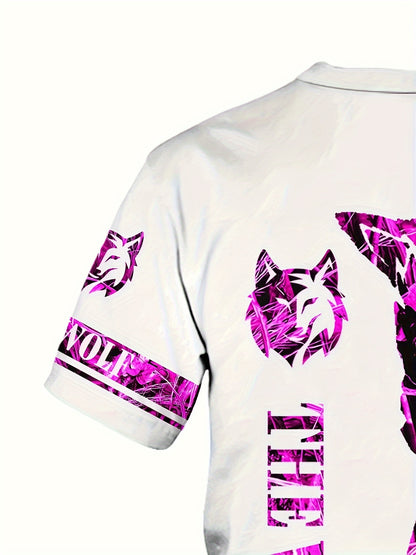 Summer Men's wolf pattern casual round neck short-sleeved T-shirt and shorts 2pcs set, suitable for outdoor activities