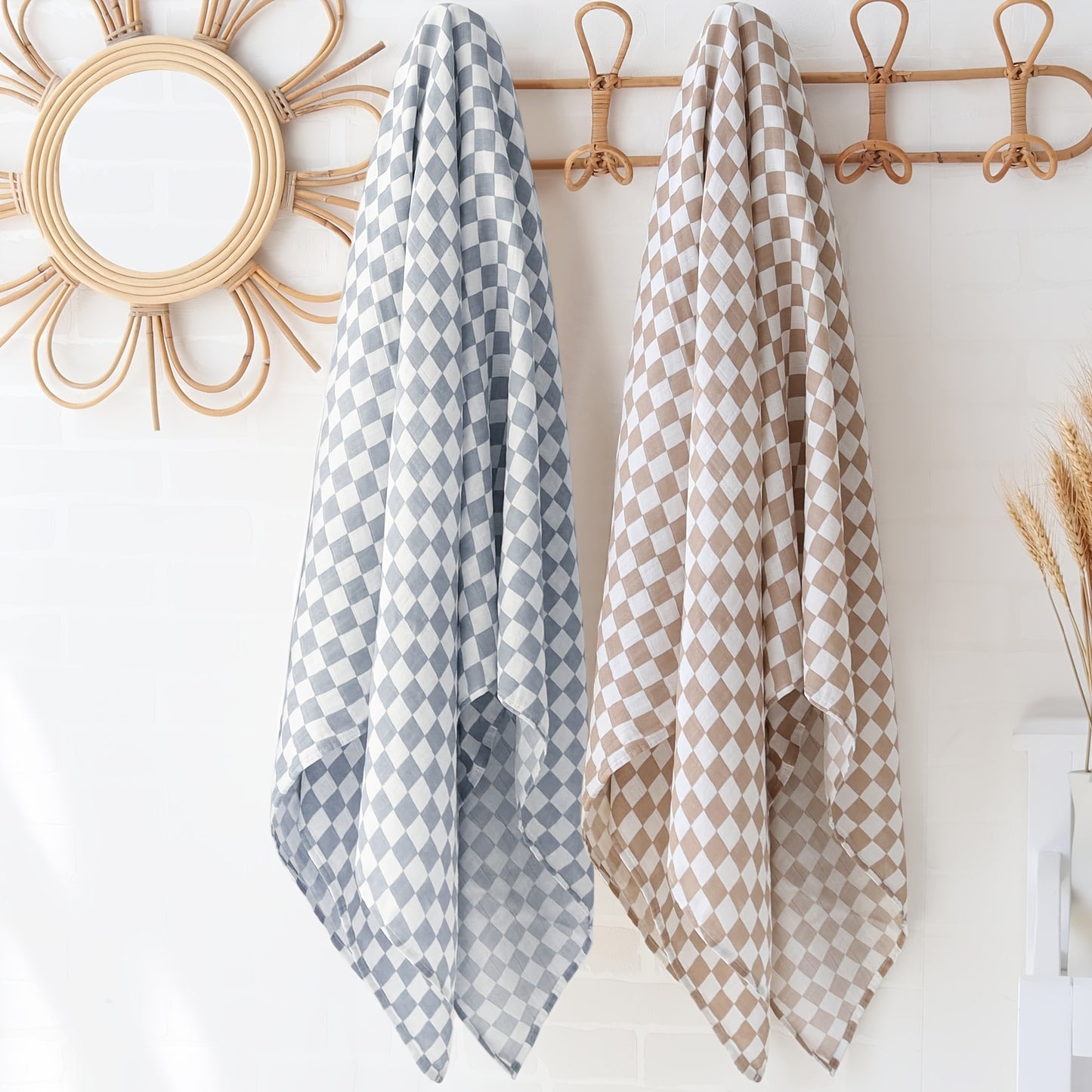 Ultra Soft Checkered Muslin Baby Blanket Pack of 2 Blankets for Babies And Toddlers Boys Newborn 40 X 40 Inches