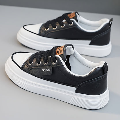[Sneakers] Women'S Sports, Outdoor Trends, Fashion, Leisure, Thick Soled Lace-Up Low Top Shoes, Comfortable And Versatile for All Seasons, Board Shoes with faux leather Surface, College Style Women'S Shoes Suitable for Walking, Lightweight Shoes