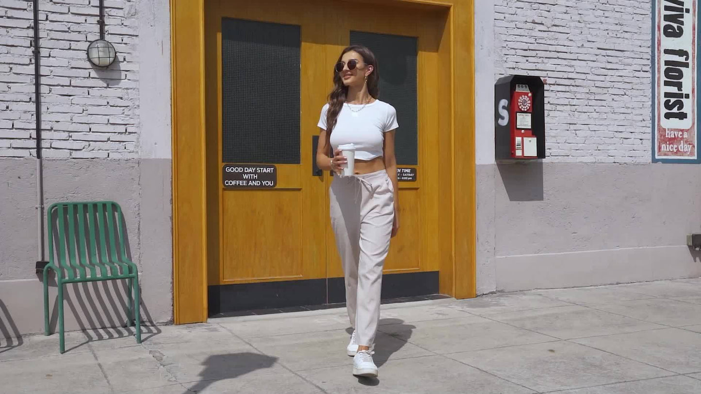 Women'S Summer Casual High-Waisted Drawstring Beach Pants