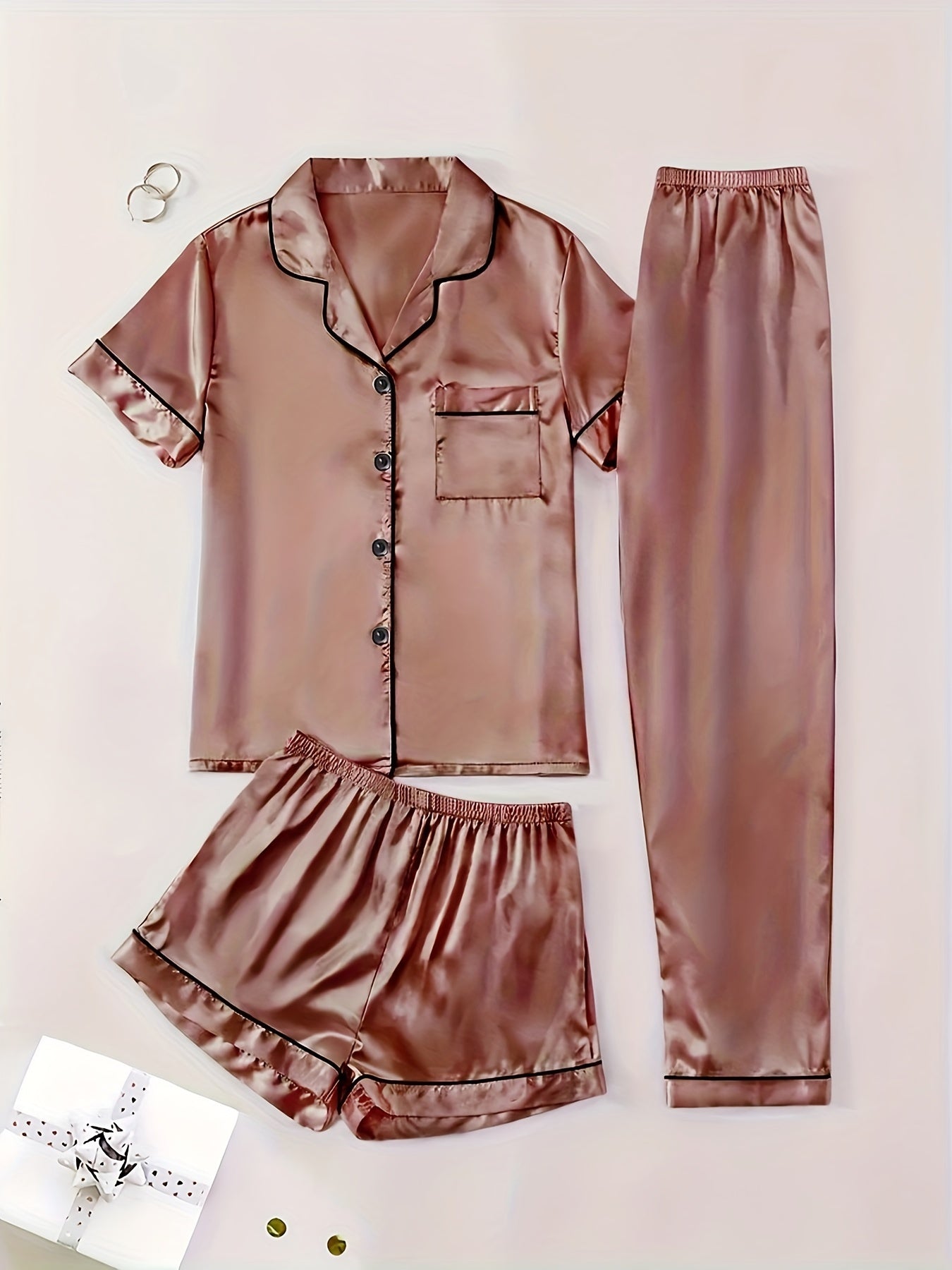 Women's Champagne Satin Short-Sleeve Pants - product view 53