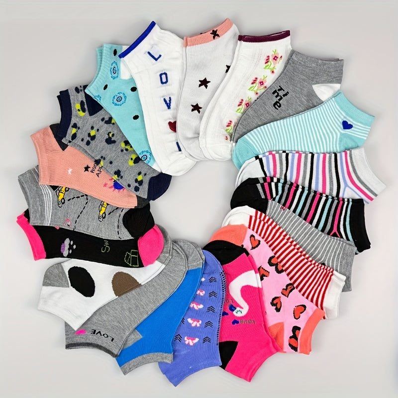 20 Pairs Random Pattern Socks, Easy And Breathable Low-Cut Ankle Socks, Women'S Stockings And Hosiery