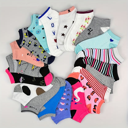 20 Pairs Random Pattern Socks, Easy And Breathable Low-Cut Ankle Socks, Women'S Stockings And Hosiery