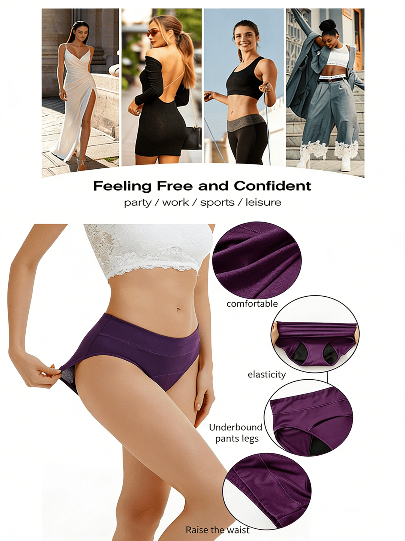 5pcs New Summer Women's Mid-Waist Period Panties, Three-Layer Protection, Washable and Reusable, High-Stretch, Breathable, Leak-Proof, Comfortable Underwear for Daily Use During Menstruation