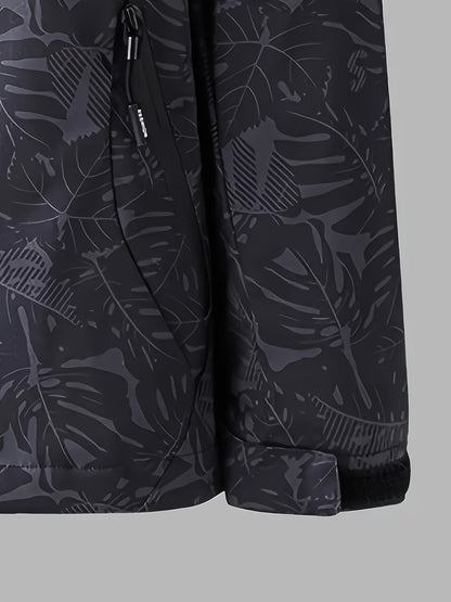 Women's Lightweight Windproof Hooded Jacket - Casual Zip-Up Outdoor Raincoat with Tropical Leaf Print, Removable Hood & Adjustable Cuffs for Spring Summer Fall,, Travel, Camping, Camping Gear, Apparel, Durable Zipper Closure