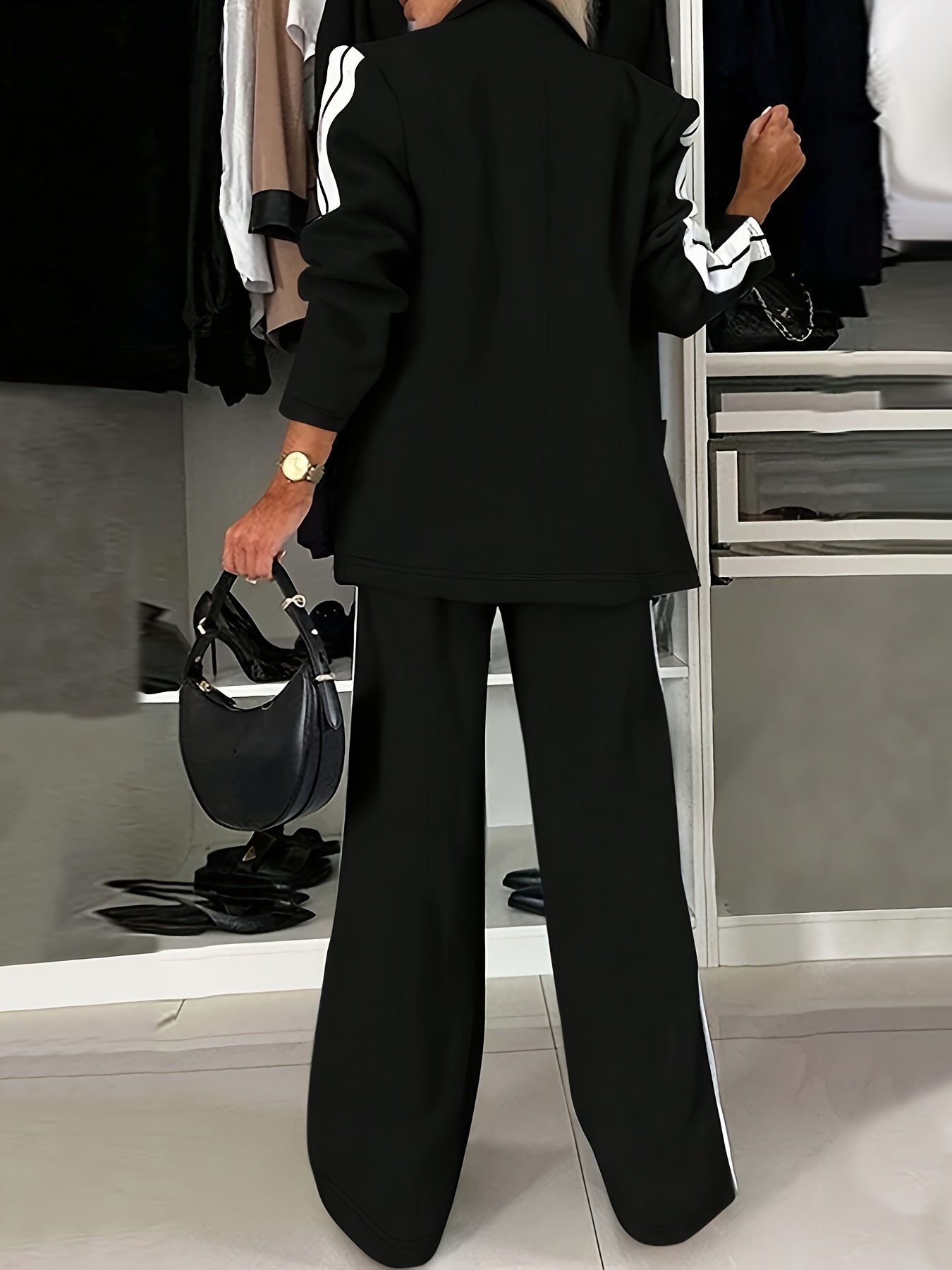 2pcs/1-set Comfortable 2pcs Suit with Notched Lapel, Wide-leg Pants-sleeve Office Wear Autumn-winter Set