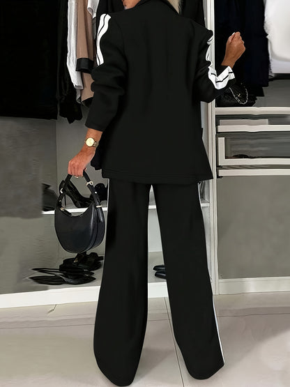 2pcs/1-set Comfortable 2pcs Suit with Notched Lapel, Wide-leg Pants-sleeve Office Wear Autumn-winter Set