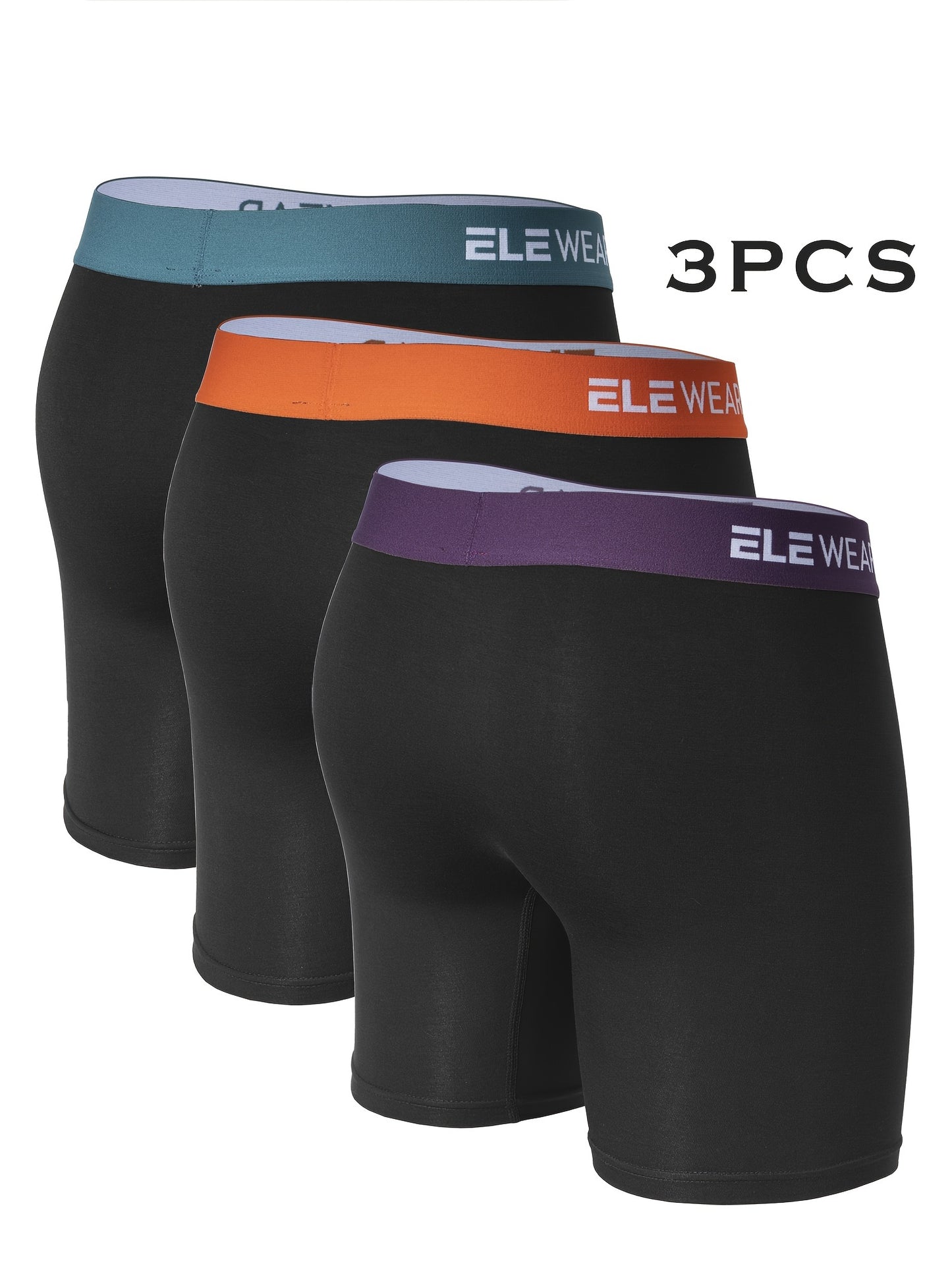 ELEWEAR 3pcs Men's Bamboo Fiber Boxer Briefs - Breathable, Moisture-Wicking, Stretchy Underwear for Sports & Casual Wear