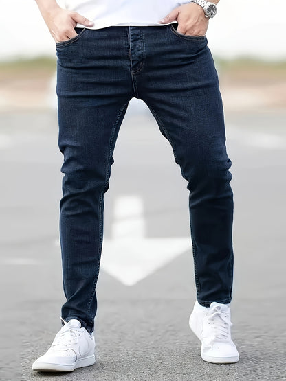 3pcs Men's Slim Fit Jeans - Heavy- Washed Streetwear Pants Suitable for All Seasons, Stretchable Basic Style with Washed, Year-Round Wear for Casual & -Casual Outfits