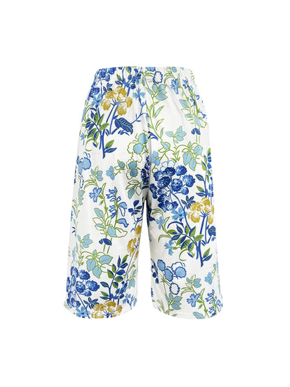 Spring And Summer Romantic Vacation Style Beautiful Floral Print Wide-leg Shorts for Women, Loose And Comfortable Draping Cool Shorts