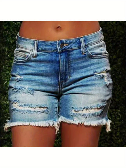 Women'S Distressed Denim Shorts: Featuring a Frayed Hem, High Waist, Slim Fit, Stylish & Trendy, Ideal for Summer, Eye-Catching Design!