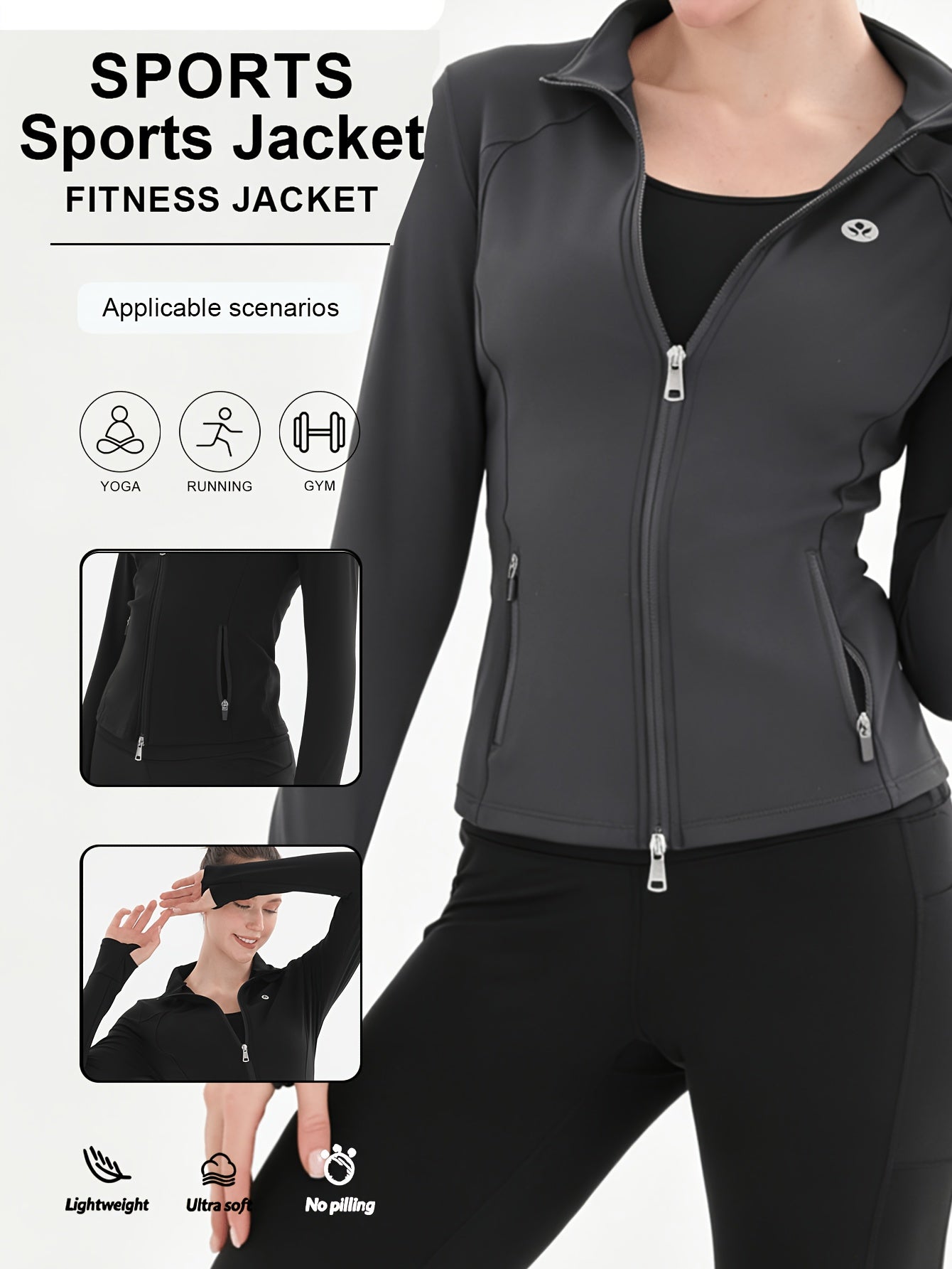 Workout Jackets for Women Full Zip Up Cropped Athletic Long Sleeve Lightweight Slim Fit Running Tops with Pockets