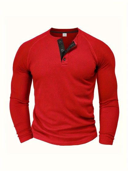 5pcs Men'S Loose Solid Color Henry Shirt, Round Neck Half Button Long Sleeve Shirt, Suitable for Spring And Autumn Outdoor Activities ZLT8051