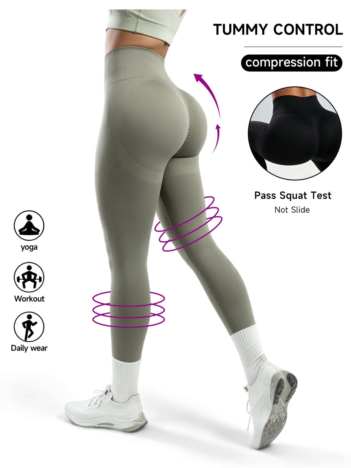 Women's High Waist Peach Lift Yoga Pants- Tummy Control, Breathable, Four-Way Stretch, All-Season Fitness Leggings, Brown, Fitness Clothing| Solid Color Design| High Elastic Fabric