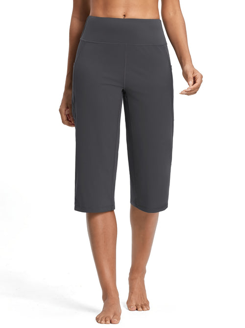 18-Inch Capri Trousers for Women Featuring a High Waist, Pockets, Tummy Control, And a Loose Straight Leg Design Suitable for Workouts And