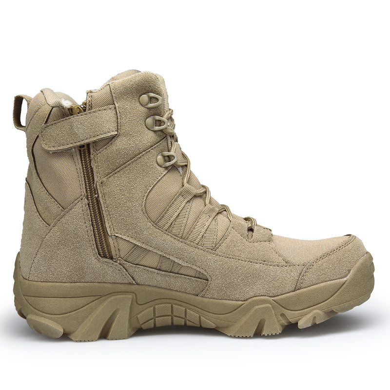 Men's Tactical Hiking Boots - Beige/ Tan - Lace-Up Ankle Support, Non-Slip Rubber Outsole - Lightweight & Durable for Outdoor, Camping, Urban - All-Terrain Grip - Easy-Clean Synthetic Upper - Ideal for Beginners & Experts, Hiking Gear