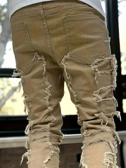 Teen Patchwork Ripped Jeans - Retro Street Slim Fit
