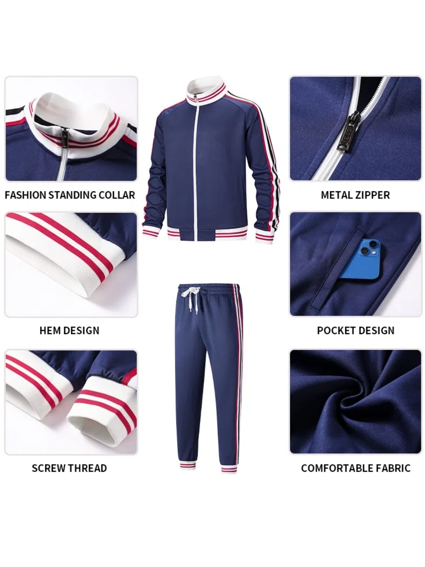 Men Track Suits Sets Long Sleeve Full-zip Sweatsuit Active Jackets And Pants 2pcs Outfits
