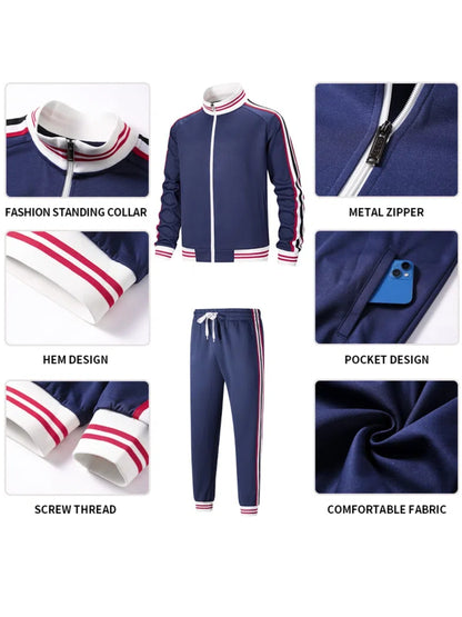 Men Track Suits Sets Long Sleeve Full-zip Sweatsuit Active Jackets And Pants 2pcs Outfits