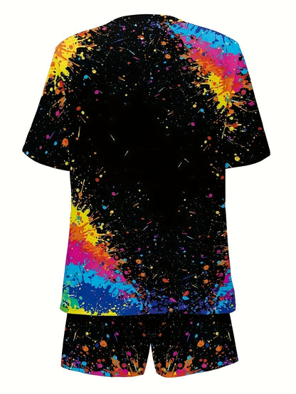 Plus Size Printed Fashion Suit Tie-Dye Breathable Short Sleeve T-Shirt & Shorts - Fashionable Casual Women's Wear Plus Summer Wear
