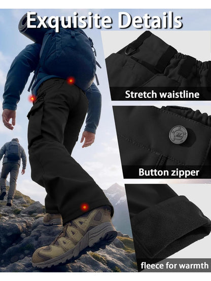 Men'S Fleece Lined Snow Ski Pants Windproof Softshell Tactical Pants Winter Outdoor Hiking Fishing