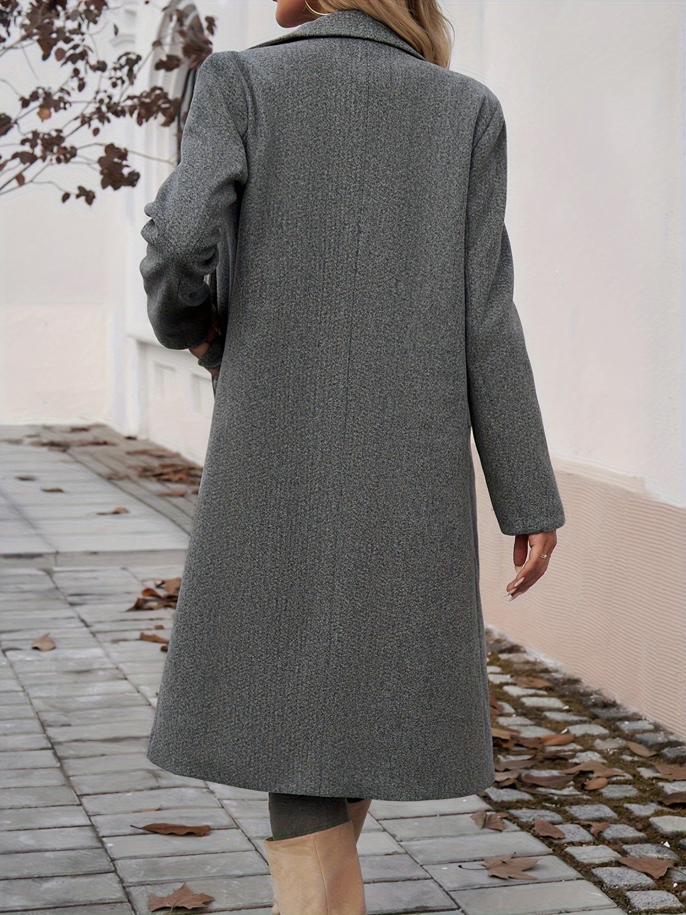 Women's Elegant Commuter Lapel Cardigan Coat - Long, Open Front, Solid Color, Polyester, Knit Fabric, Ideal for Casual to Semi-Formal Wear, Elegant Long Cardigan