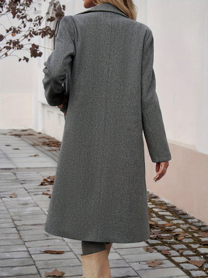 Women's Elegant Commuter Lapel Cardigan Coat - Long, Open Front, Solid Color, Polyester, Knit Fabric, Ideal for Casual to Semi-Formal Wear, Elegant Long Cardigan