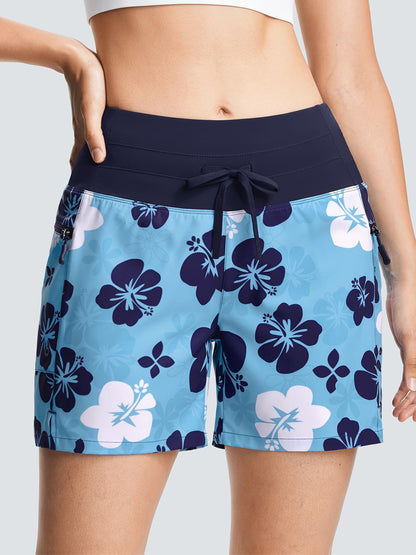 High Waisted Swim Board Shorts for Women 50+ Quick Dry Women'S Swim Trunks Bottoms with Liner Zipper Pockets