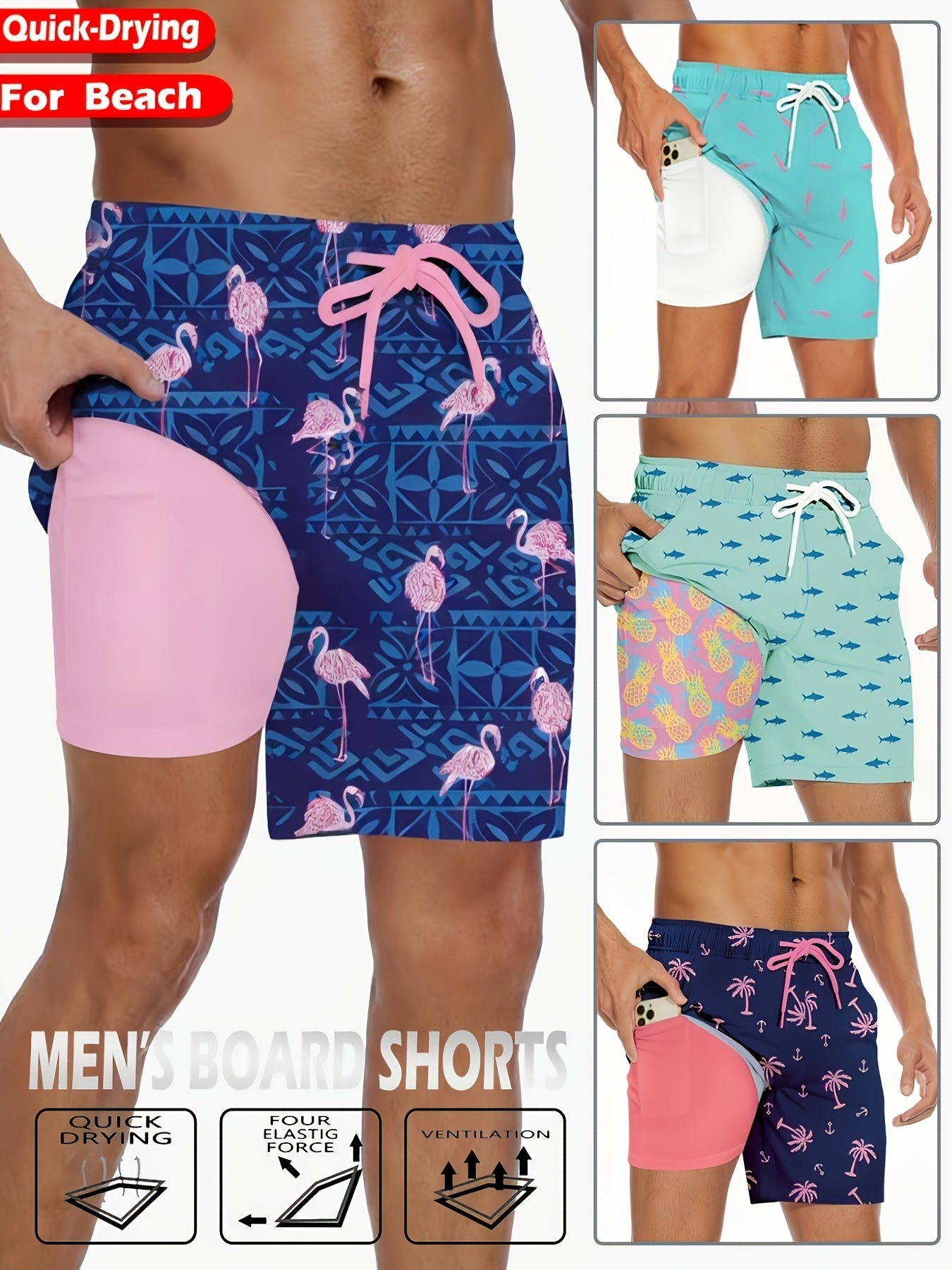 Keevoom Men'S Swim Trunks Quick-Dry 2-in-1 Built-in Liner With Belt Loop Pocketed Compression Liner Shorts Lightweight Surf Shorts Ideal For Swimming, Beach Vacations, Gym Use